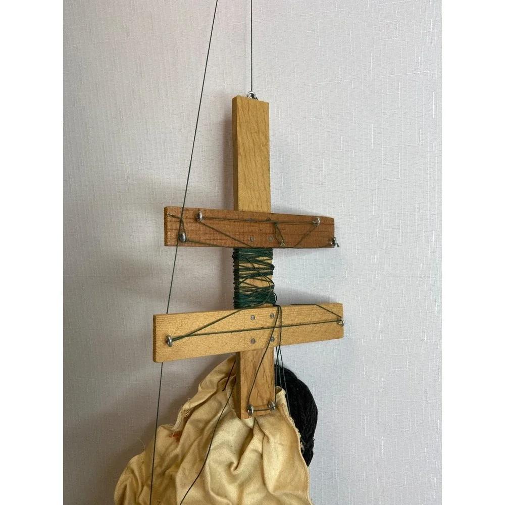 Vintage Marionette Puppet Doll Man Green Stripe Robe Wooden Control Toy